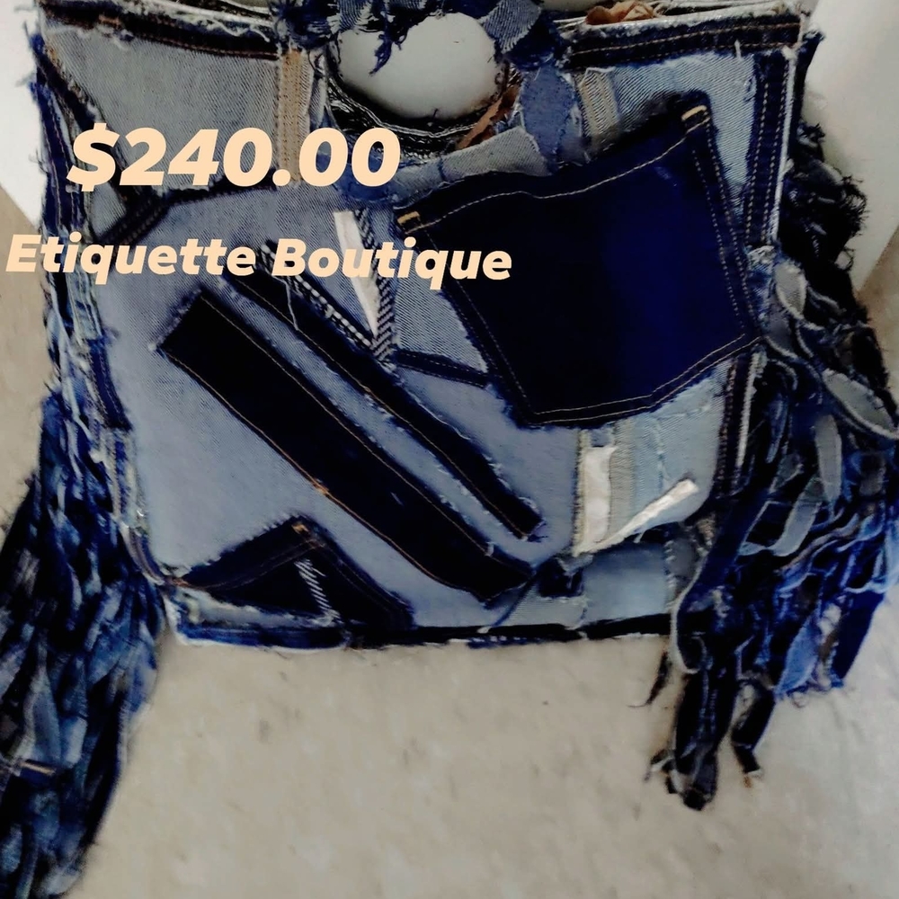 Blue Denim Fringe Bag